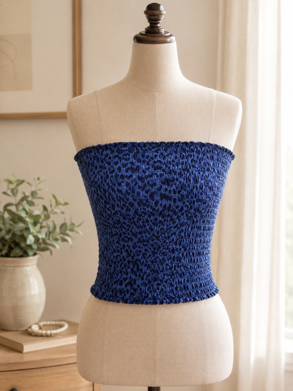 Zenana Leopard Smocked Tube Top Strapless Bandeau Crop Top Medium E161